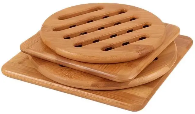Main image of Hot Pads Trivet,Table Solid Bamboo Wood Trivets for Hot Dishes and Pot with Non-Slip Pads Heat Resistant Pads Teapot Trivet 4pcs(Multi Size,2 Square 2 Round)