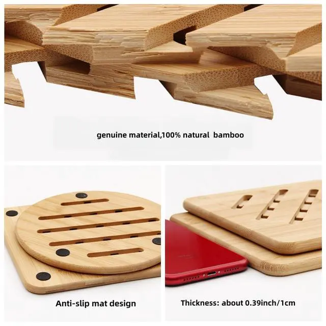 Alt view image 4 of 7 - Hot Pads Trivet,Table Solid Bamboo Wood Trivets for Hot Dishes and Pot with Non-Slip Pads Heat Resistant Pads Teapot Trivet 4pcs(Multi Size,2 Square 2 Round)