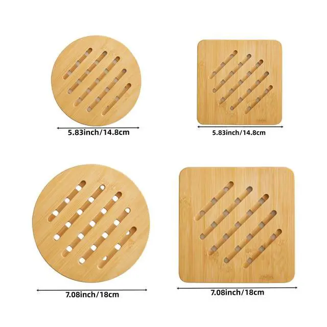 Alt view image 5 of 7 - Hot Pads Trivet,Table Solid Bamboo Wood Trivets for Hot Dishes and Pot with Non-Slip Pads Heat Resistant Pads Teapot Trivet 4pcs(Multi Size,2 Square 2 Round)