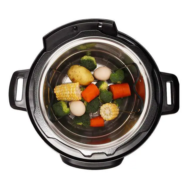 Alt view image 4 of 7 - Steamer Rack Trivet with Heat Resistant Silicone Handles Compatible with Instant Pot Accessories 6 Qt 8 Quart, Stainless Steam Rack Pressure Cooker Trivet - Long Handles for Easy Chicken & Pot Removal