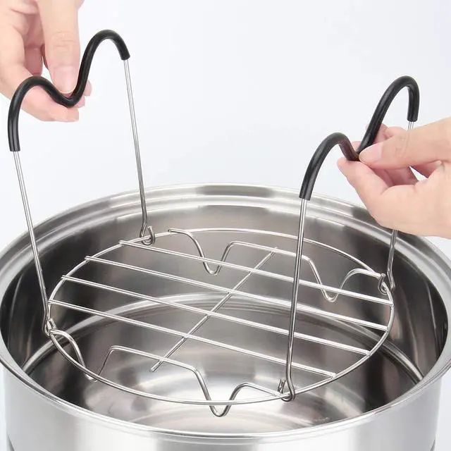 Alt view image 5 of 7 - Steamer Rack Trivet with Heat Resistant Silicone Handles Compatible with Instant Pot Accessories 6 Qt 8 Quart, Stainless Steam Rack Pressure Cooker Trivet - Long Handles for Easy Chicken & Pot Removal