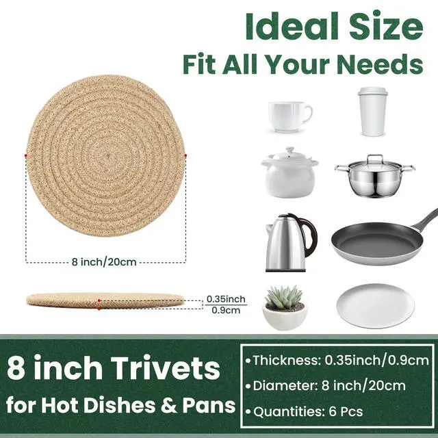 Alt view image 2 of 7 - 8 Inch Trivets for Hot Dishes, Hot Pots and Pans, Thick Heat Resistant Large Coaster for Kitchen, Hot Pads, Kitchen Essentials, Kitchen Decor for Table & Countertop, 6 Pcs