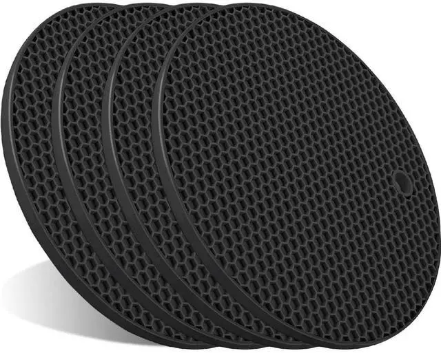Main image of 4 Pcs Trivets for Hot Dishes, Hot Pads for Kitchen, Silicone Pot Holders, Extra Thick, Non Slip, Multipurpose Kitchen Accessories (Black)