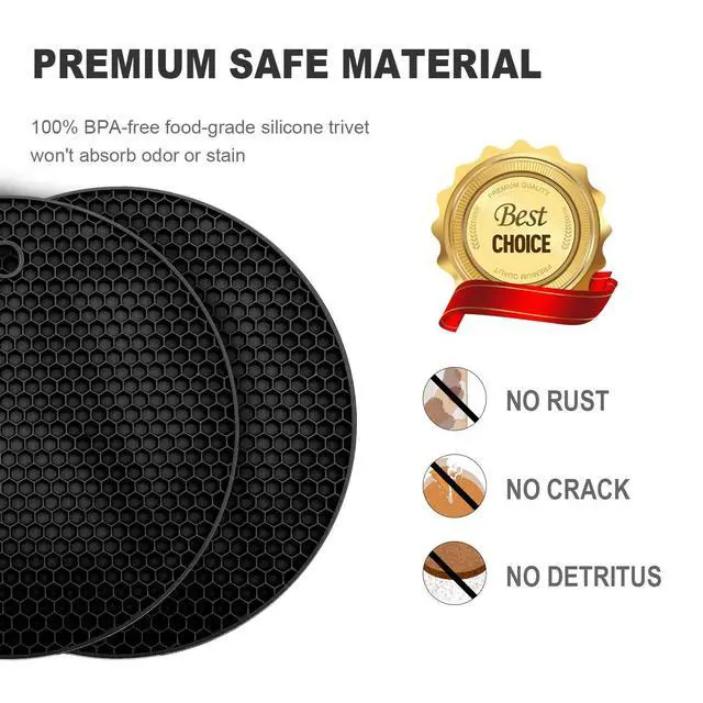 Alt view image 3 of 7 - 4 Pcs Trivets for Hot Dishes, Hot Pads for Kitchen, Silicone Pot Holders, Extra Thick, Non Slip, Multipurpose Kitchen Accessories (Black)