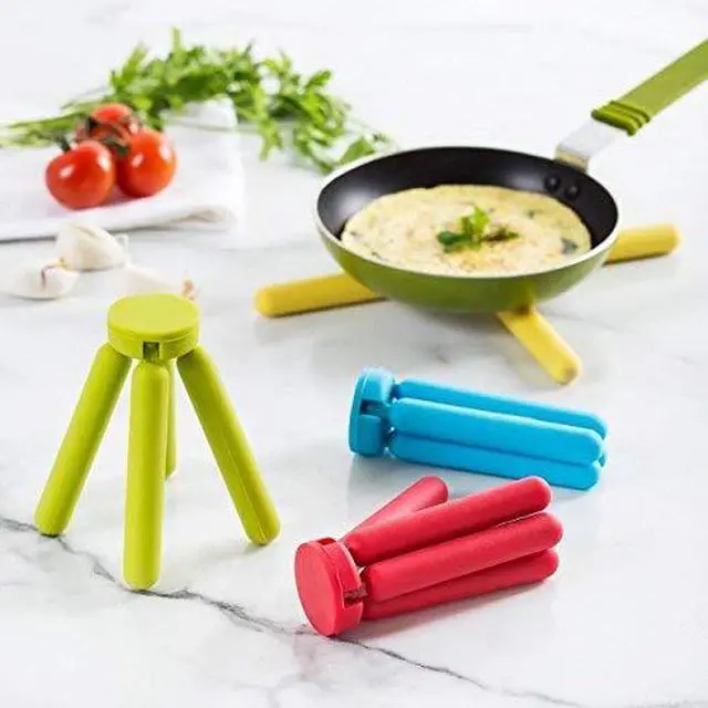 Alt view image 3 of 5 - 3/Pack Foldable Silicone Trivets, Folding Trivets, Non-Slip Collapsible Cross Compact Design Expandable Silicone Pot Holder, Black