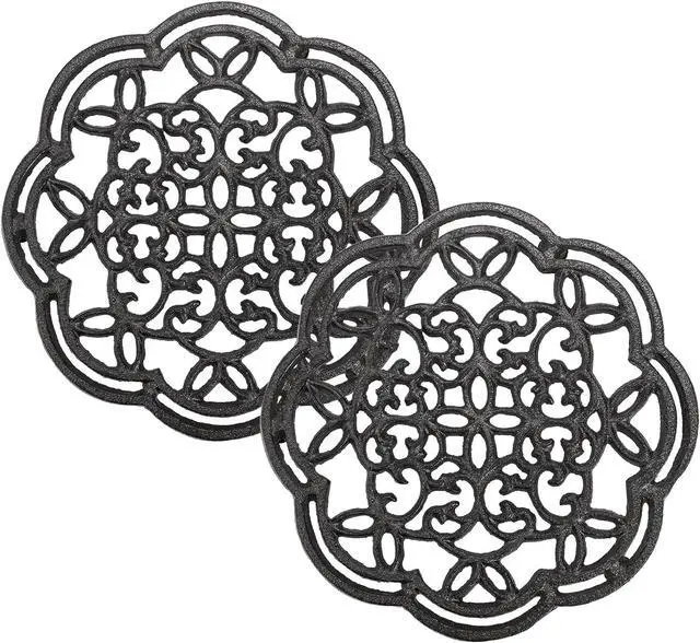 Alt view image 7 of 7 - 2 Pack Cast Iron Trivet Heavy Duty, 7.7 inch Round Metal Trivet for Hot Pans or Teapot, Rustproof Pot Stands Holders with Rubber Pegs for Countertop, Dining Table, Kitchen Farmhouse Decoration