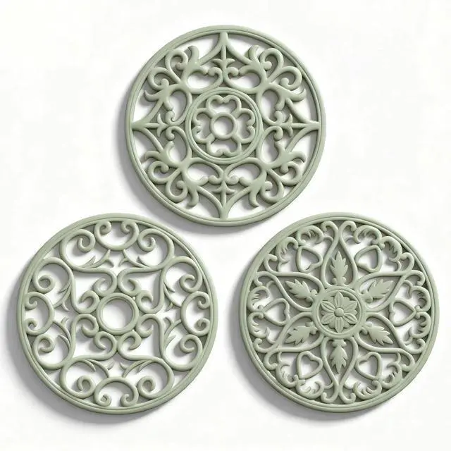 Main image of Trivets for Dishes/Pots/Pans, 3 Pcs Silicone Mats, Flexible/Durable/Non Slip Hot Pads to Protect Table and Counter Top (Desert Sage)