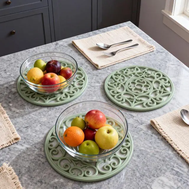 Alt view image 2 of 7 - Trivets for Dishes/Pots/Pans, 3 Pcs Silicone Mats, Flexible/Durable/Non Slip Hot Pads to Protect Table and Counter Top (Desert Sage)