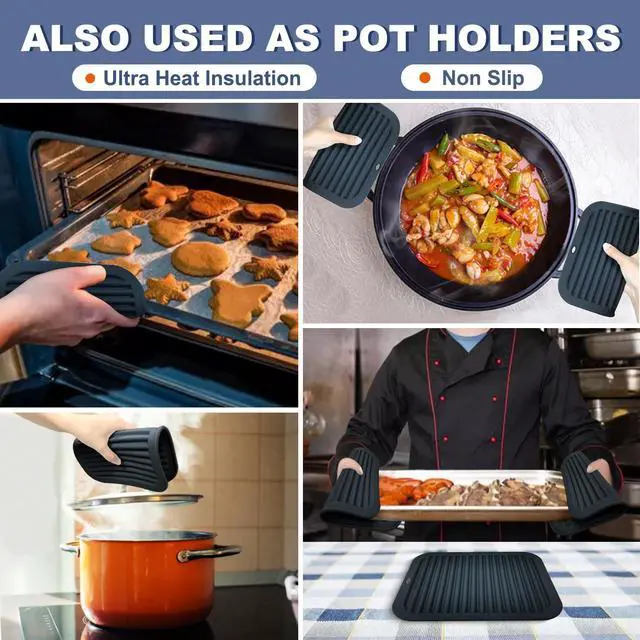 Alt view image 2 of 7 - Silicone Trivets for Hot Pots and Pans - 446°F Heat Resistant Hot Pads for Kitchen Counter- 4 Pcs Multi-Purpose & Versatile Trivet Mat - Long-Lasting & Flexible Silicone Hot PadBlack