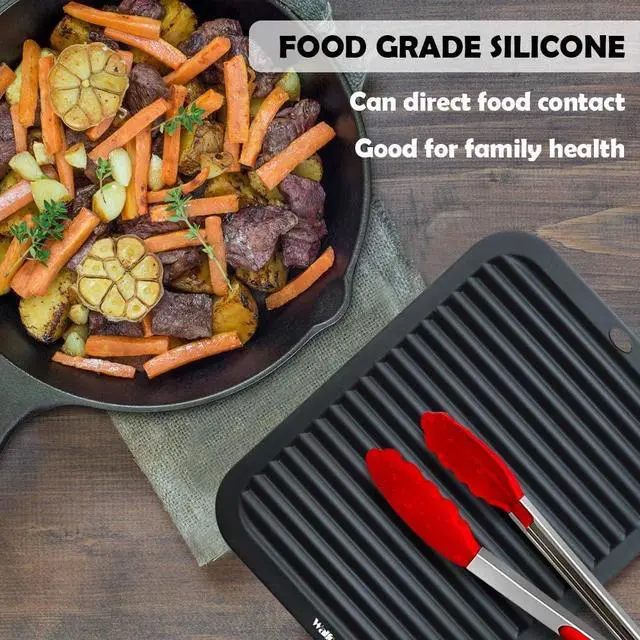 Alt view image 7 of 7 - Silicone Trivets for Hot Pots and Pans - 446°F Heat Resistant Hot Pads for Kitchen Counter- 4 Pcs Multi-Purpose & Versatile Trivet Mat - Long-Lasting & Flexible Silicone Hot PadBlack