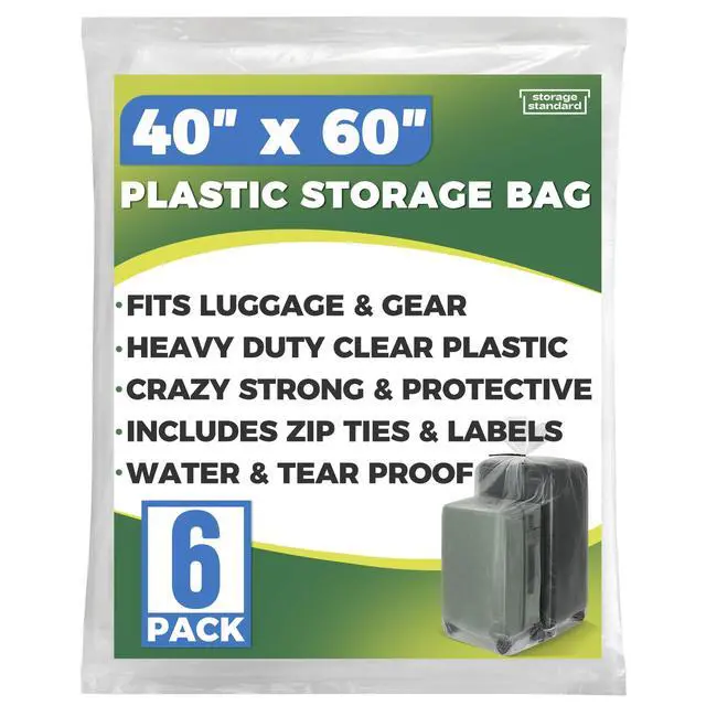 Alt view image 2 of 7 - 6-Pack Large Clear Plastic Bags for Storage - Waterproof Extra Large Plastic Bags with Zip Ties, Heavy-Duty Cover for Luggage, Suitcases, Strollers & Travel Gear - 40 x 60 Inches