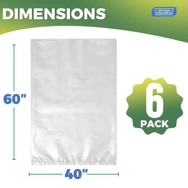 Alt view image 3 of 7 - 6-Pack Large Clear Plastic Bags for Storage - Waterproof Extra Large Plastic Bags with Zip Ties, Heavy-Duty Cover for Luggage, Suitcases, Strollers & Travel Gear - 40 x 60 Inches