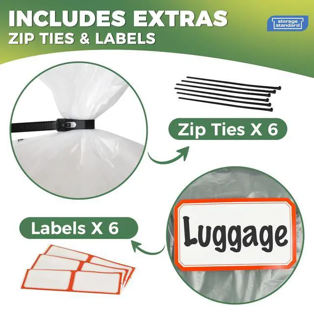 Alt view image 4 of 7 - 6-Pack Large Clear Plastic Bags for Storage - Waterproof Extra Large Plastic Bags with Zip Ties, Heavy-Duty Cover for Luggage, Suitcases, Strollers & Travel Gear - 40 x 60 Inches