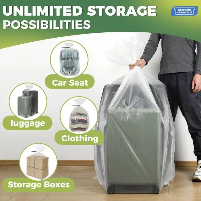 Alt view image 6 of 7 - 6-Pack Large Clear Plastic Bags for Storage - Waterproof Extra Large Plastic Bags with Zip Ties, Heavy-Duty Cover for Luggage, Suitcases, Strollers & Travel Gear - 40 x 60 Inches