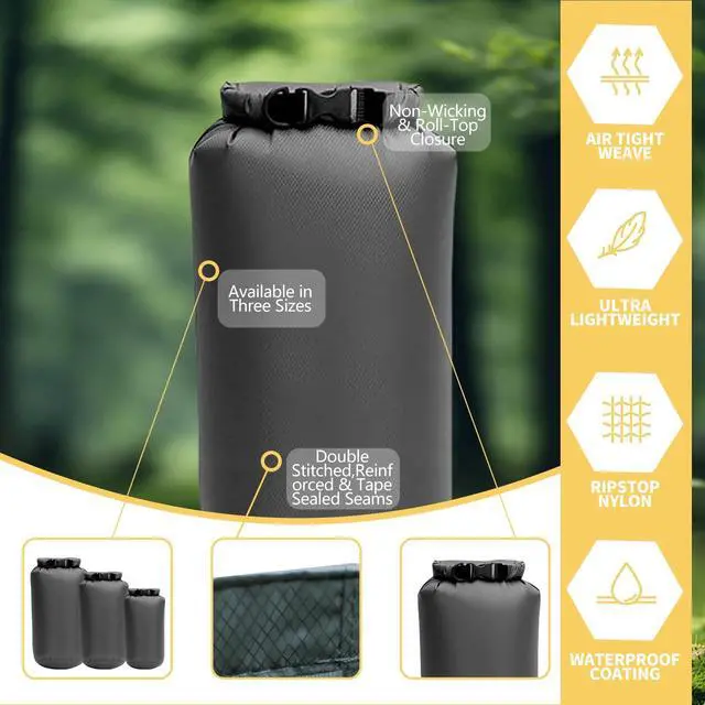Alt view image 3 of 7 - Dry Bags Waterproof 3 Pack (5L, 10L, 20L) - Lightweight Dry Storage Bag Beach Bag for Travel, Boating, Fishing, Rafting, Swimming, Camping & Outdoor Activities - Durable & Compact Design - Grey