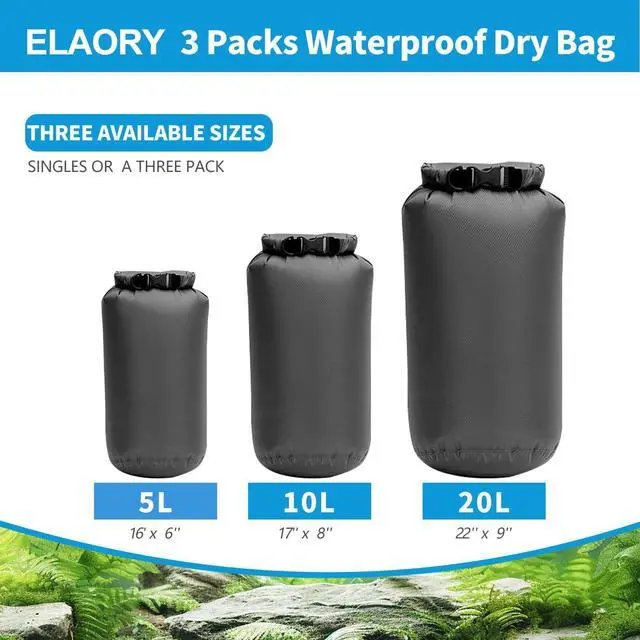 Alt view image 2 of 7 - Dry Bags Waterproof 3 Pack (5L, 10L, 20L) - Lightweight Dry Storage Bag Beach Bag for Travel, Boating, Fishing, Rafting, Swimming, Camping & Outdoor Activities - Durable & Compact Design - Grey