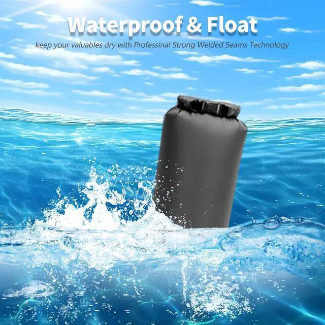 Alt view image 5 of 7 - Dry Bags Waterproof 3 Pack (5L, 10L, 20L) - Lightweight Dry Storage Bag Beach Bag for Travel, Boating, Fishing, Rafting, Swimming, Camping & Outdoor Activities - Durable & Compact Design - Grey