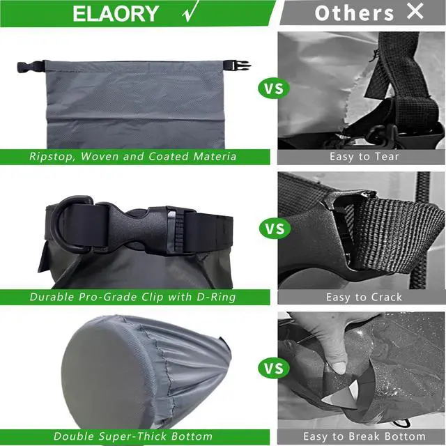 Alt view image 4 of 7 - Dry Bags Waterproof 3 Pack (5L, 10L, 20L) - Lightweight Dry Storage Bag Beach Bag for Travel, Boating, Fishing, Rafting, Swimming, Camping & Outdoor Activities - Durable & Compact Design - Grey