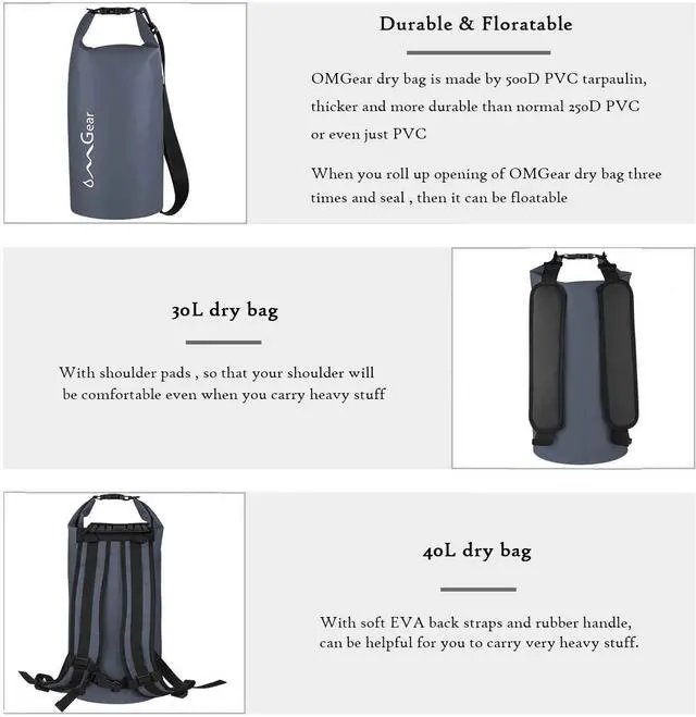 Alt view image 4 of 6 - Waterproof Dry Bag Camping Gear Must Haves Dry Sack With Phone Pouch 40L/30L/20L/10L/5L Essentials for Kayaking Beach Boating River Paddling (Grey,2L)
