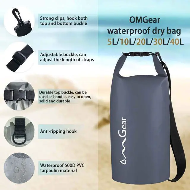 Alt view image 3 of 6 - Waterproof Dry Bag Camping Gear Must Haves Dry Sack With Phone Pouch 40L/30L/20L/10L/5L Essentials for Kayaking Beach Boating River Paddling (Grey,2L)