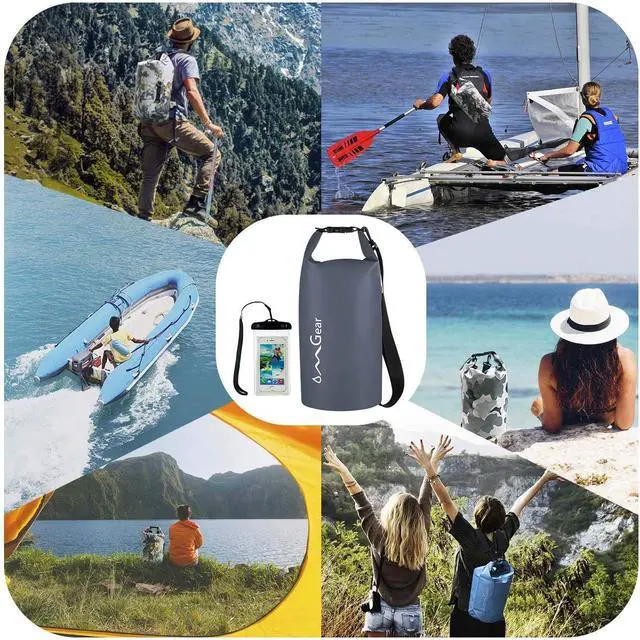 Alt view image 6 of 6 - Waterproof Dry Bag Camping Gear Must Haves Dry Sack With Phone Pouch 40L/30L/20L/10L/5L Essentials for Kayaking Beach Boating River Paddling (Grey,2L)