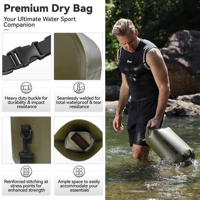 Alt view image 2 of 7 - Floating Waterproof Dry Bag Backpack 5L/10L/20L/30L/40L, Roll Top Sack Keeps Gear Dry for Kayaking, Rafting, Boating, Swimming, Camping, Hiking, Beach, Fishing (Army Green, 5L)