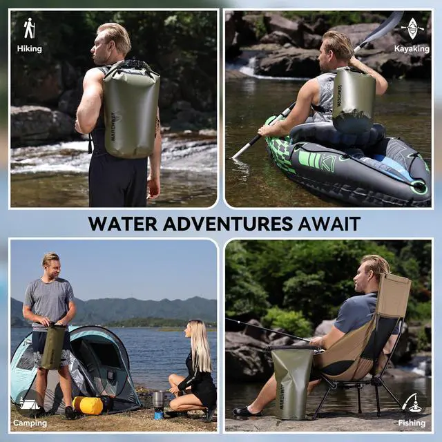 Alt view image 6 of 7 - Floating Waterproof Dry Bag Backpack 5L/10L/20L/30L/40L, Roll Top Sack Keeps Gear Dry for Kayaking, Rafting, Boating, Swimming, Camping, Hiking, Beach, Fishing (Army Green, 5L)