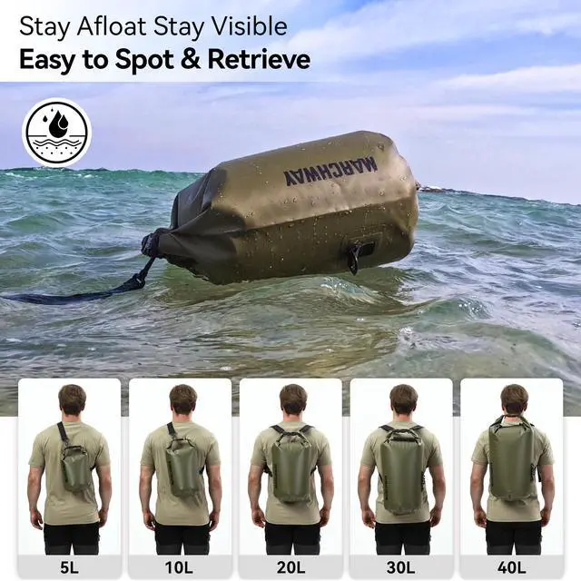 Alt view image 5 of 7 - Floating Waterproof Dry Bag Backpack 5L/10L/20L/30L/40L, Roll Top Sack Keeps Gear Dry for Kayaking, Rafting, Boating, Swimming, Camping, Hiking, Beach, Fishing (Army Green, 5L)