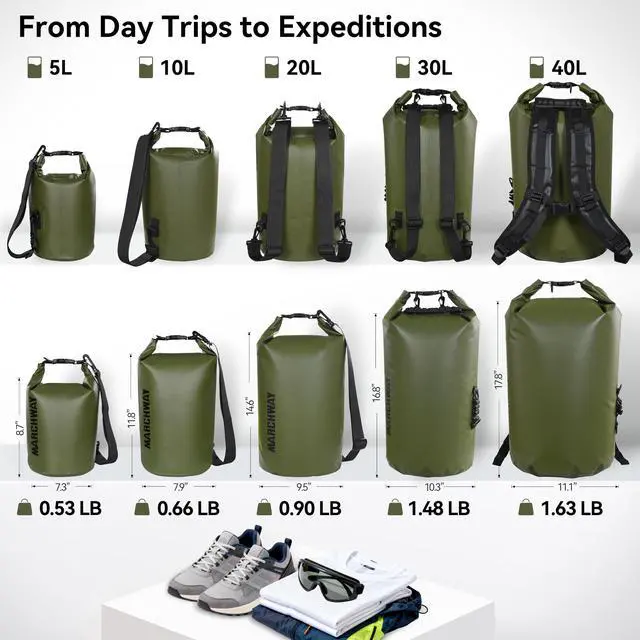 Alt view image 4 of 7 - Floating Waterproof Dry Bag Backpack 5L/10L/20L/30L/40L, Roll Top Sack Keeps Gear Dry for Kayaking, Rafting, Boating, Swimming, Camping, Hiking, Beach, Fishing (Army Green, 5L)