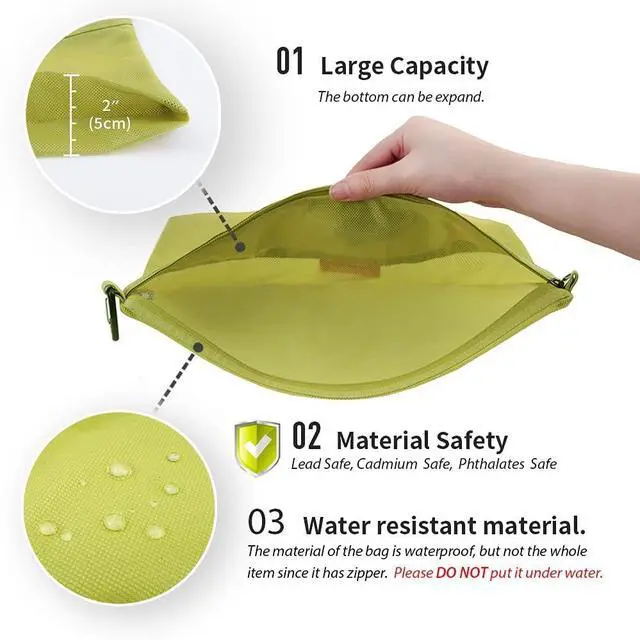 Alt view image 4 of 6 - Water-resistant Material Zipper Pouch, Mesh Zipper Bags for Storage, Travel, Office (Green, Large)