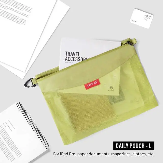 Alt view image 3 of 6 - Water-resistant Material Zipper Pouch, Mesh Zipper Bags for Storage, Travel, Office (Green, Large)