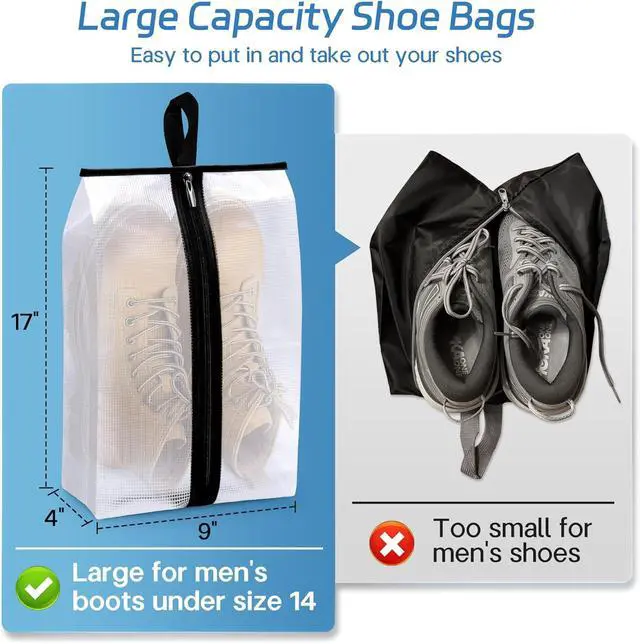 Alt view image 2 of 7 - Waterproof Shoe Bags for Travel 4 Pack XX-Large Shoe Storage Bag Clear Sneaker Pouch Portable Boots Organizer with Sturdy Zipper for Men & Women
