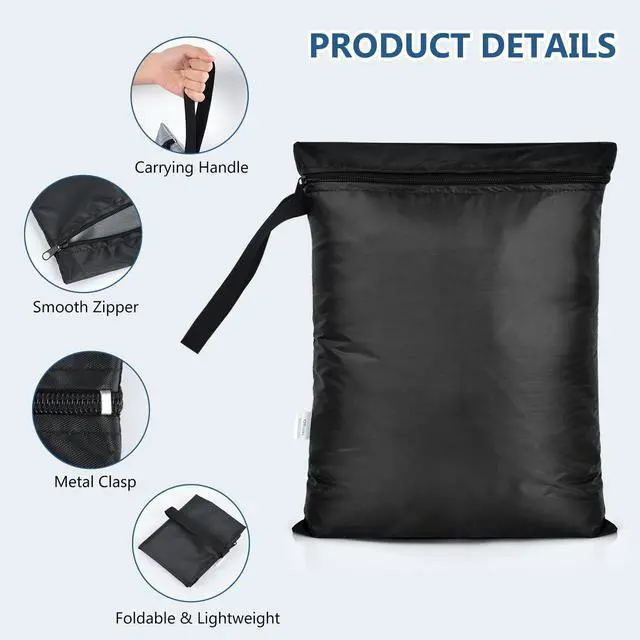 Alt view image 5 of 7 - 2PCS Waterproof Bag for Swimsuit 12x16 inch Wet Dry Bags With Portable Handle & Zipper Reusable Travel Wet Clothes Gym Bag Storage for Beach Drying Do Not Exceed 176 Black&Grey
