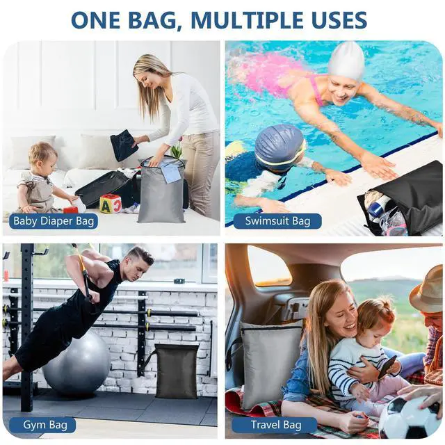 Alt view image 7 of 7 - 2PCS Waterproof Bag for Swimsuit 12x16 inch Wet Dry Bags With Portable Handle & Zipper Reusable Travel Wet Clothes Gym Bag Storage for Beach Drying Do Not Exceed 176 Black&Grey