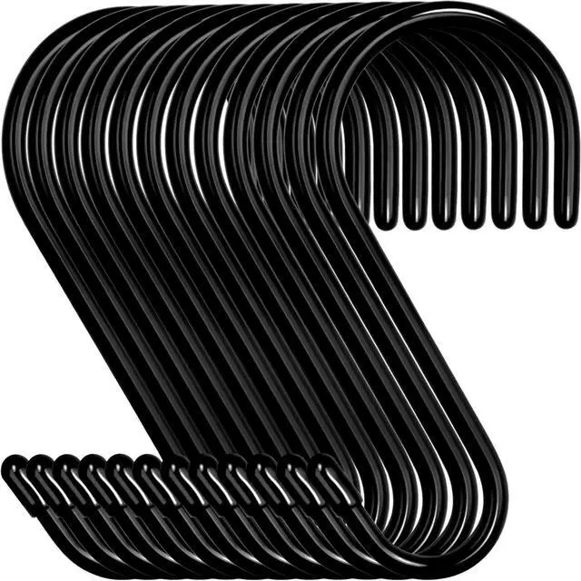 Main image of 12 Pack 4-1/2 Inch S Hooks, Large Vinyl Coated Closet Hooks Non Slip Heavy Duty for Hanging, Steel Metal Black Rubber Coated for Jeans Plants Clothes Pot Pan Cups Towel