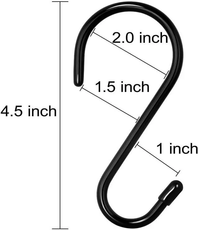 Alt view image 2 of 7 - 12 Pack 4-1/2 Inch S Hooks, Large Vinyl Coated Closet Hooks Non Slip Heavy Duty for Hanging, Steel Metal Black Rubber Coated for Jeans Plants Clothes Pot Pan Cups Towel