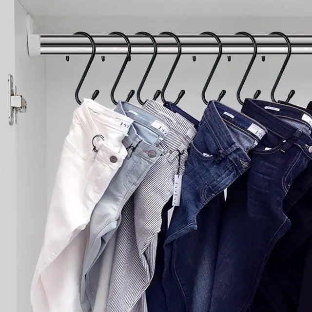 Alt view image 3 of 7 - 12 Pack 4-1/2 Inch S Hooks, Large Vinyl Coated Closet Hooks Non Slip Heavy Duty for Hanging, Steel Metal Black Rubber Coated for Jeans Plants Clothes Pot Pan Cups Towel