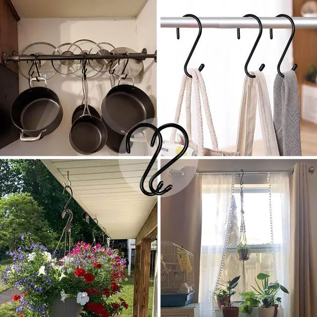 Alt view image 6 of 7 - 12 Pack 4-1/2 Inch S Hooks, Large Vinyl Coated Closet Hooks Non Slip Heavy Duty for Hanging, Steel Metal Black Rubber Coated for Jeans Plants Clothes Pot Pan Cups Towel