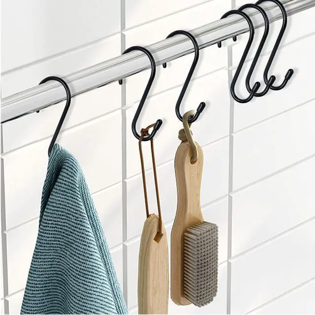 Alt view image 7 of 7 - 12 Pack 4-1/2 Inch S Hooks, Large Vinyl Coated Closet Hooks Non Slip Heavy Duty for Hanging, Steel Metal Black Rubber Coated for Jeans Plants Clothes Pot Pan Cups Towel