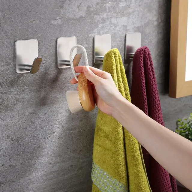 Alt view image 2 of 6 - Adhesive Towel Hooks - SUS 304 Stainless Steel Shower Hooks for Bathroom Kitchen, No Drill for Hanging Towel Robe Coat(Silver, 26lb Max)