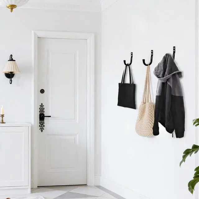 Alt view image 5 of 7 - Metal Wall Hooks for Hanging Heavy Duty, 6Pcs Garage Organization and Storage Hook for Extension Cord Tool Coat Backpack Bag, Large Utility J Hooks, Black Wall Mount Hanges for Outdoor Indoor