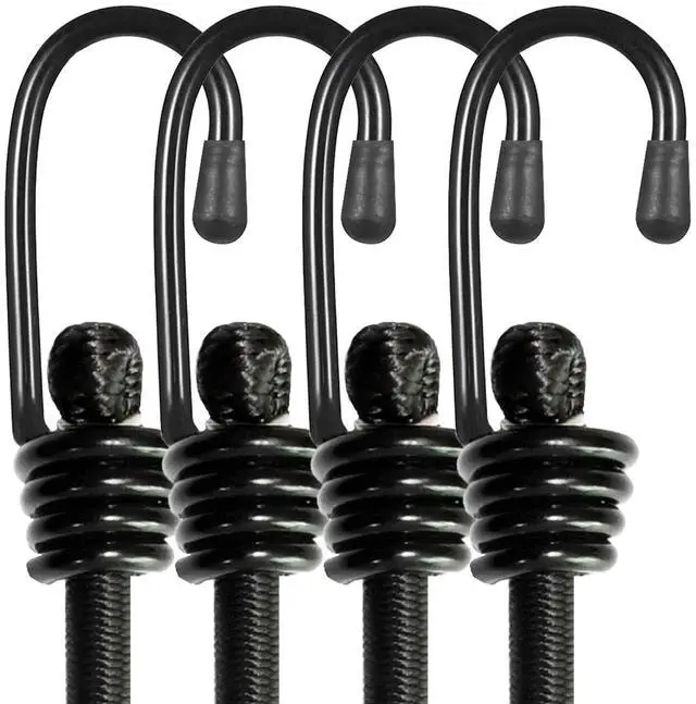 Main image of Bungee Cords with Hooks, Heavy Duty Outdoor Elastic Bungee StrapsNo Odour Industrial Grade Bungee Rope for Securing Tarps, Luggage, Tents, Bikes or Garden Tidying 24inch 4Pcs (Black)