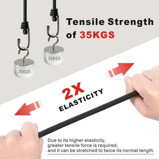 Alt view image 2 of 6 - Bungee Cords with Hooks, Heavy Duty Outdoor Elastic Bungee StrapsNo Odour Industrial Grade Bungee Rope for Securing Tarps, Luggage, Tents, Bikes or Garden Tidying 24inch 4Pcs (Black)