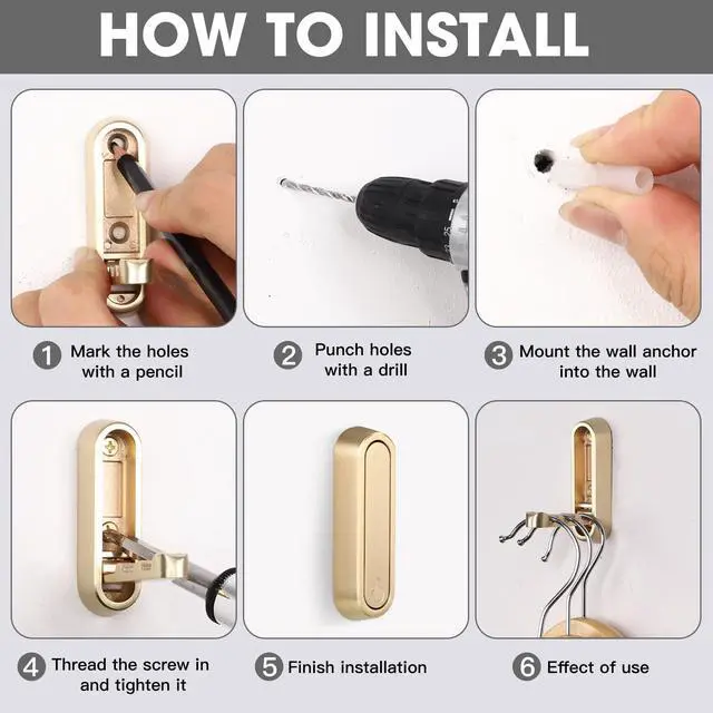 Alt view image 4 of 7 - Folding Coat Hooks, 2 Pcs Foldable Gold Wall Hooks Heavy Duty Foldable Hook Bathroom Towel Hooks Robe Hooks Wall Mounted for Hanging Coat Towels Clothes Hat Bags Keys