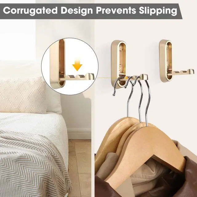 Alt view image 5 of 7 - Folding Coat Hooks, 2 Pcs Foldable Gold Wall Hooks Heavy Duty Foldable Hook Bathroom Towel Hooks Robe Hooks Wall Mounted for Hanging Coat Towels Clothes Hat Bags Keys