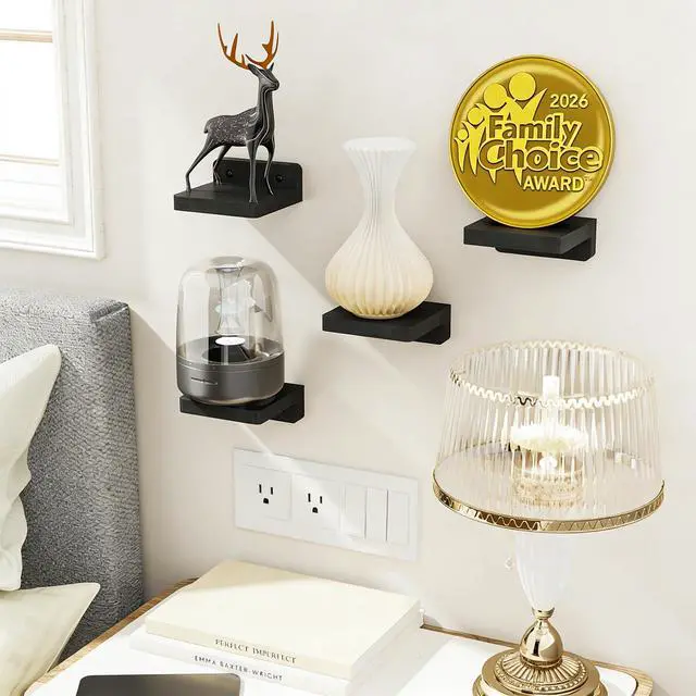 Alt view image 2 of 7 - Small Floating Shelves Wall Mounted, Wood Shelf for Decoration and Storage Set of 4, Mini Display Shelf for Bedroom, Bathroom, Kitchen, Office (Black, 4 inch)