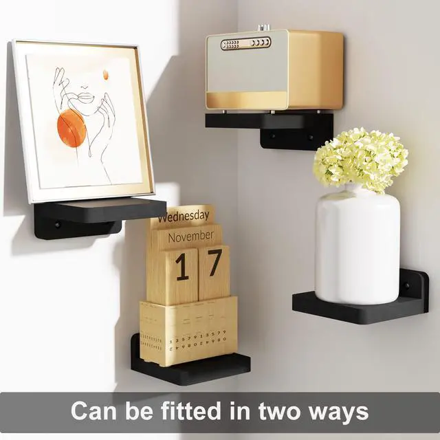 Alt view image 3 of 7 - Small Floating Shelves Wall Mounted, Wood Shelf for Decoration and Storage Set of 4, Mini Display Shelf for Bedroom, Bathroom, Kitchen, Office (Black, 4 inch)