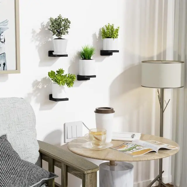 Alt view image 5 of 7 - Small Floating Shelves Wall Mounted, Wood Shelf for Decoration and Storage Set of 4, Mini Display Shelf for Bedroom, Bathroom, Kitchen, Office (Black, 4 inch)
