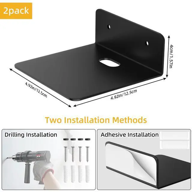 Alt view image 5 of 7 - Small Floating Shelves for Wall, 5 Inch Metal Wall Shelves - Adhesive Installation, Display Ledges Set of 2, Perfect for Echo, Cameras, Mini Decor, Funkos, Figurines (Black)