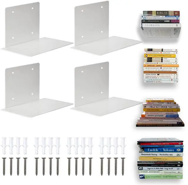 Main image of Invisible Floating Wall Bookcase - Set of 4 | Heavy Duty Steel Book Wall Shelf | Invisible Shelf Holder for Books and Decoration | Modern Space Saving Wall Bookcase